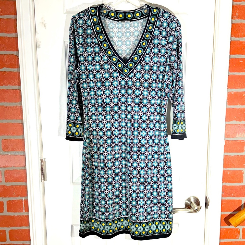 Max Studio Midi Dress 3/4 Sleeve Women Size S Stretch Circle Print Style 7907W60